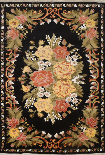 Vegetable Dye Black Aubusson Oriental Wool Rug 6x8