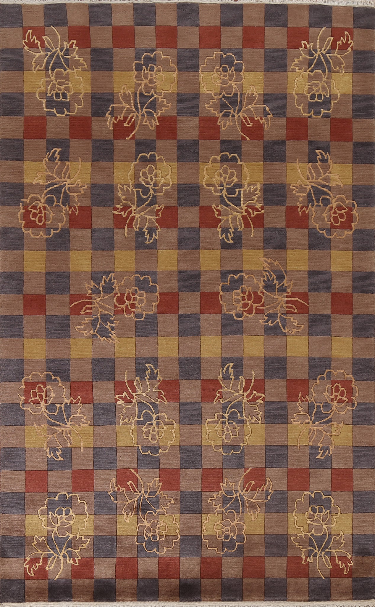 Geometric Nepalese Handmade Wool Rug 5x8