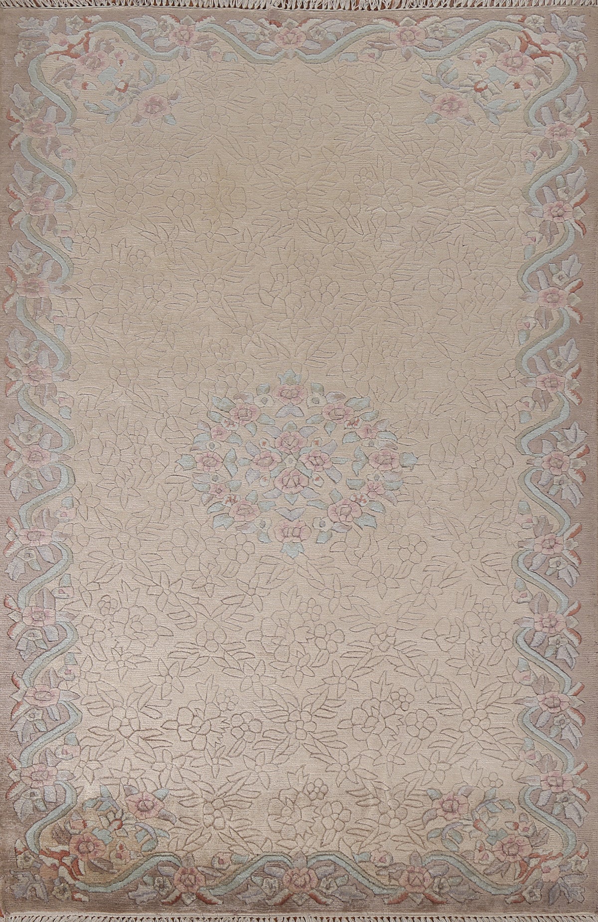 Handmade Nature Print Nepalese Oriental Wool Rug 5x7