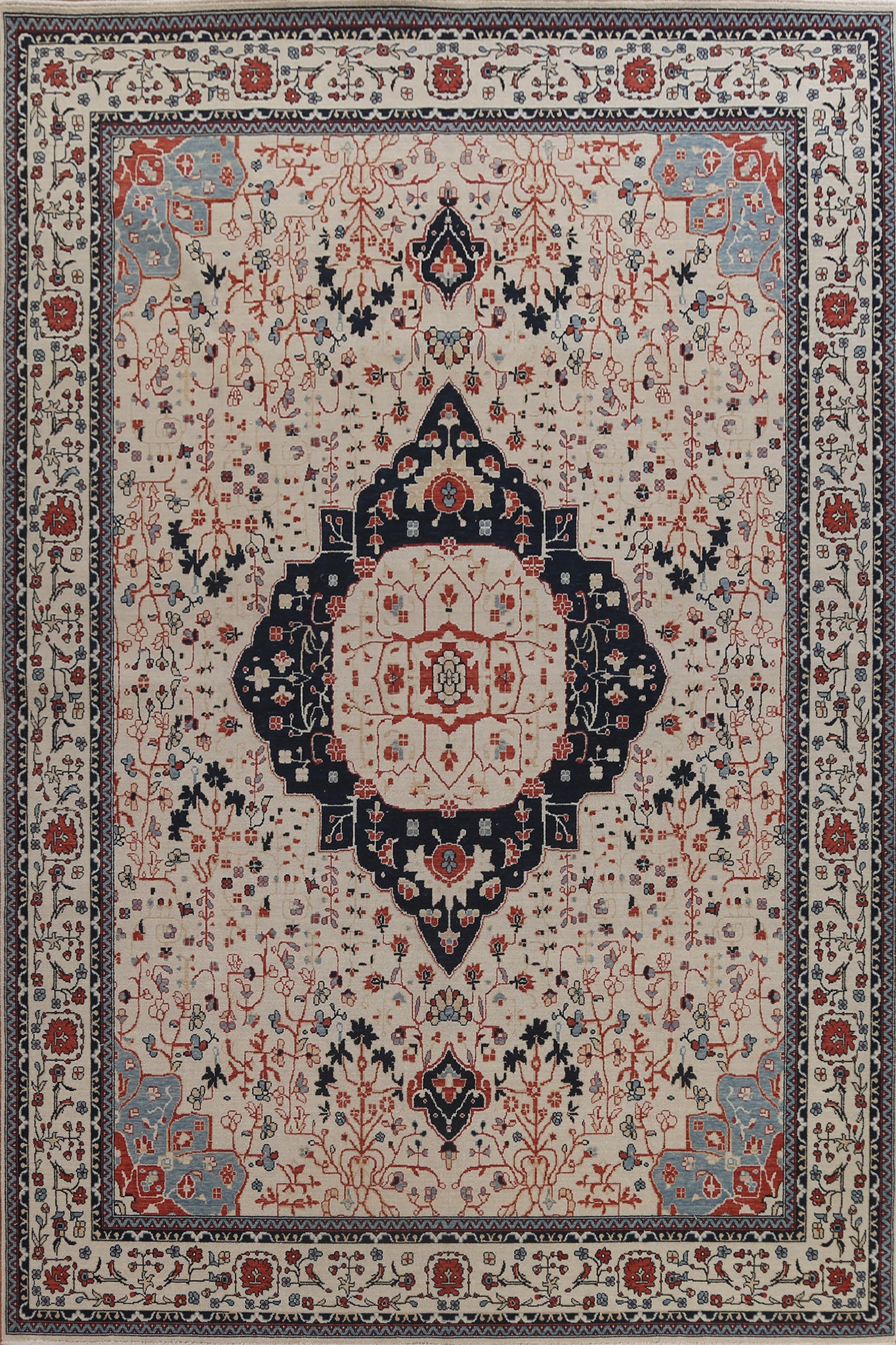 Hand-Knotted Kashan Mohtasham Turkish Area Rug 10x13