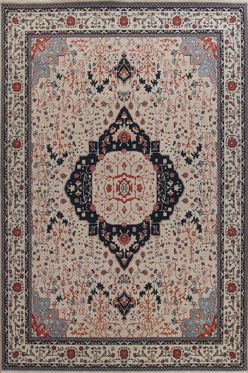 Hand-Knotted Kashan Mohtasham Turkish Area Rug 10x13