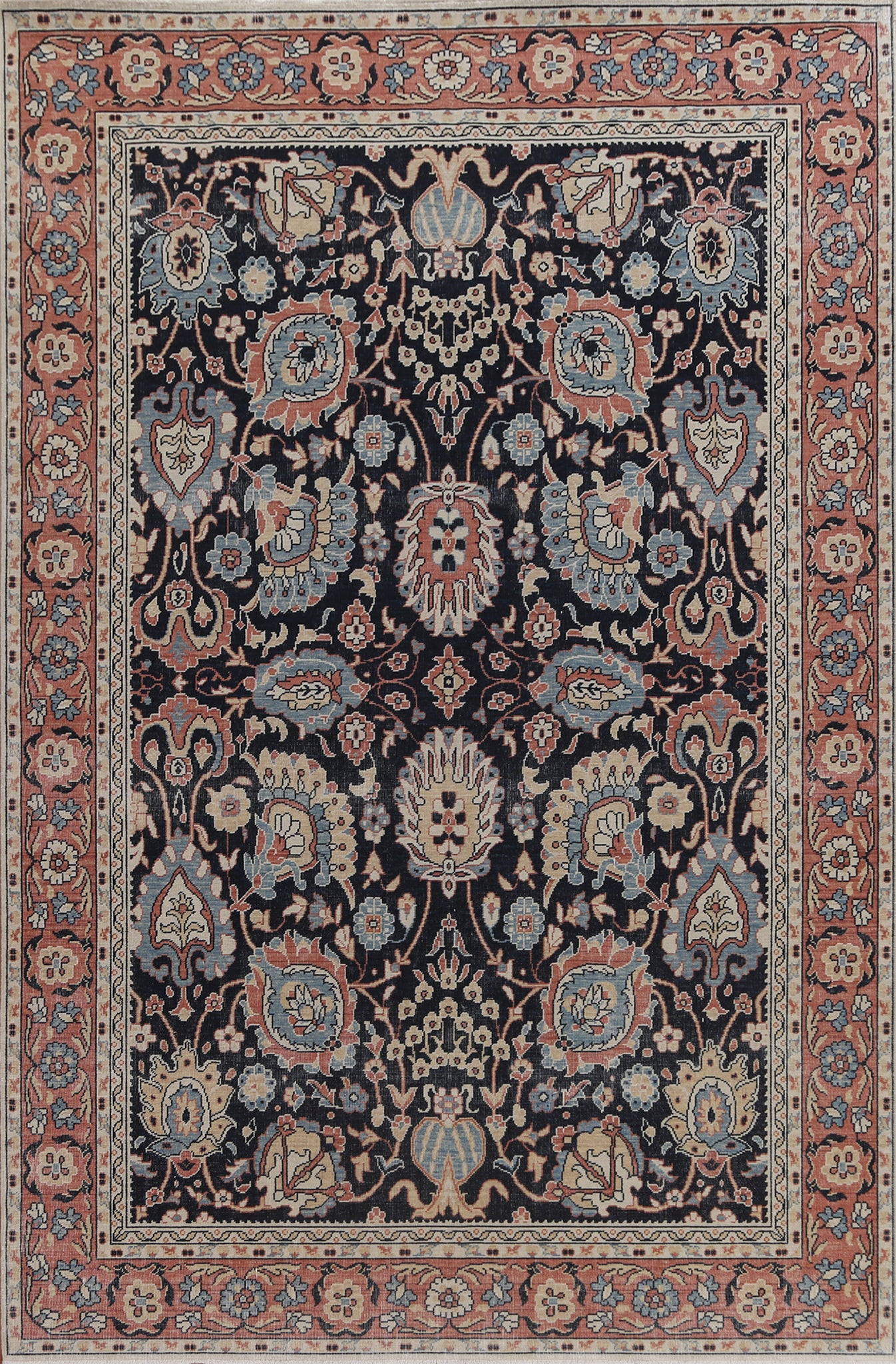 Navy Blue Floral Ziegler Turkish Area Rug 7x10