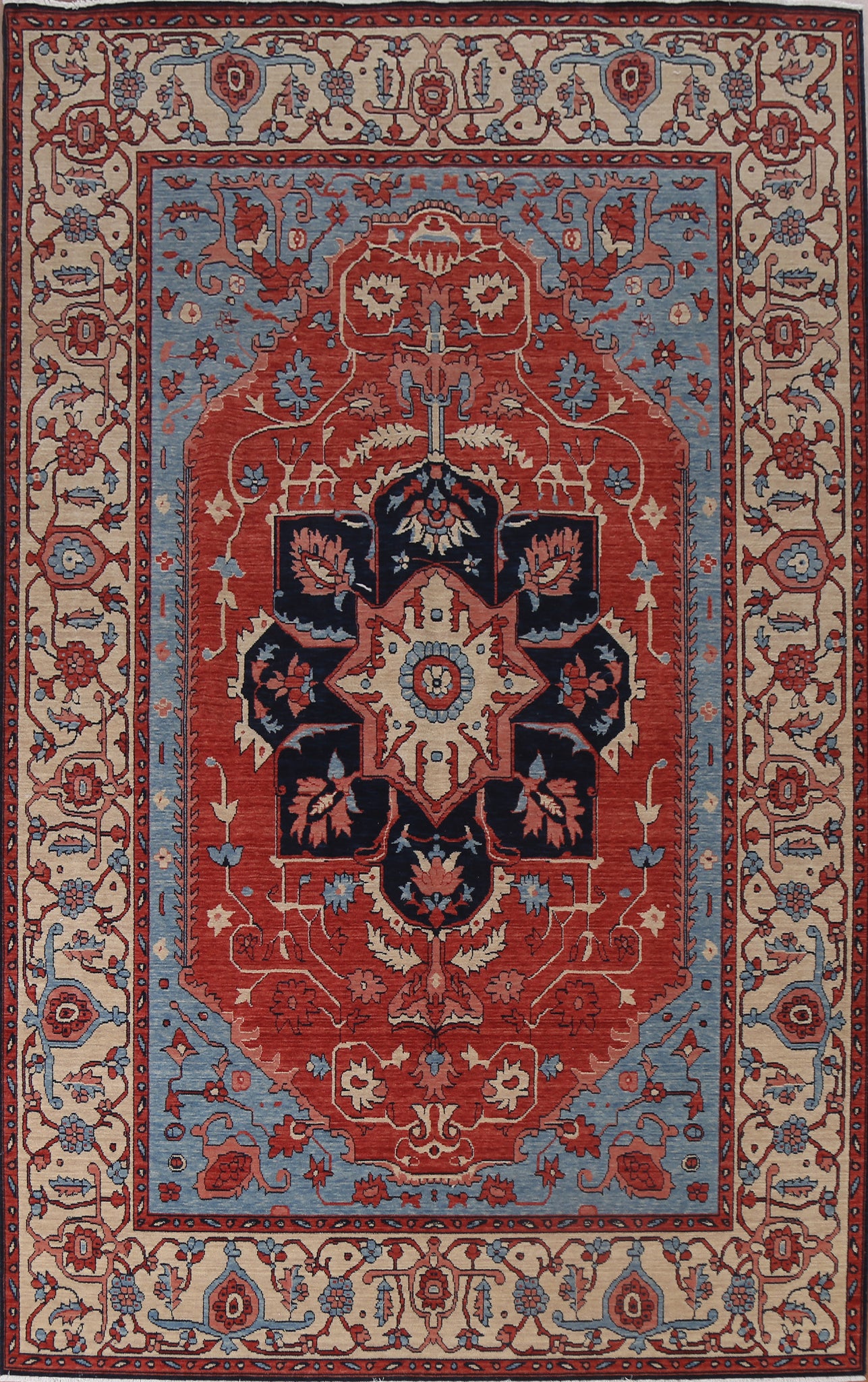 Hand-Knotted Wool Heriz Serapi Oriental Area Rug 7x10