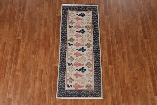 Hand-Knotted Wool Art Deco Turkish Runner Rug 2x6