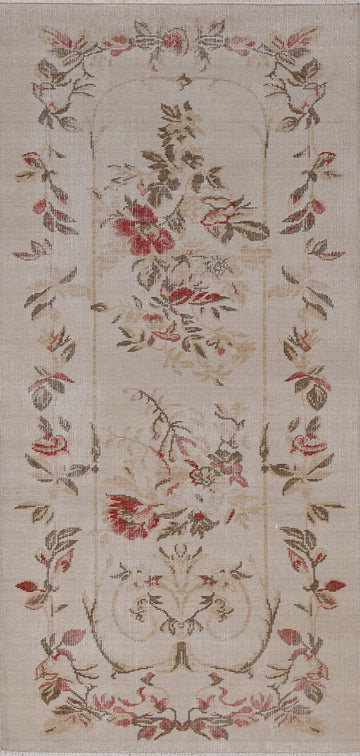 Floral Handmade Aubusson Turkish Runner Rug 2x6