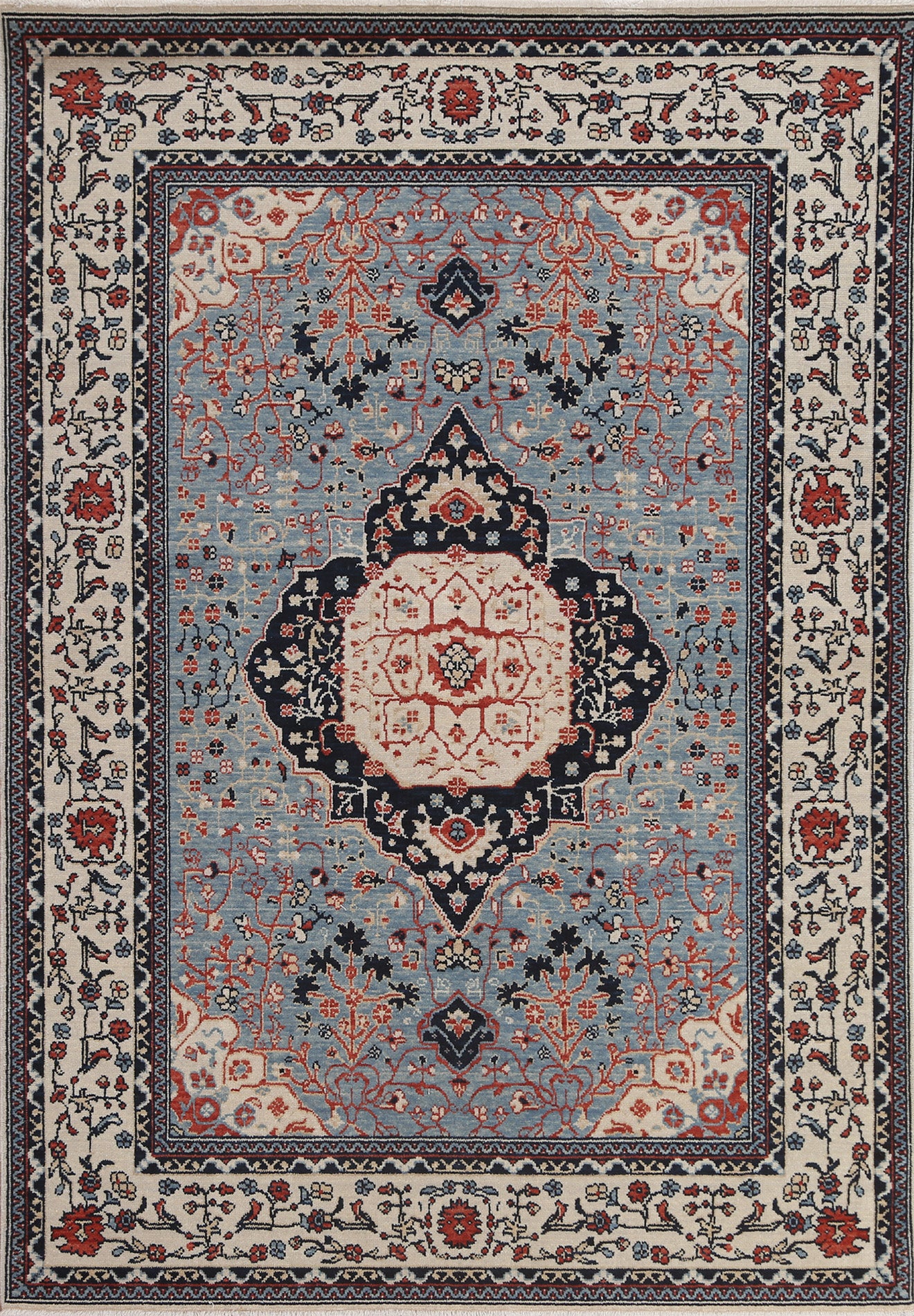 Hand-Knotted Kashan Mohtasham Turkish Wool Rug 5x7