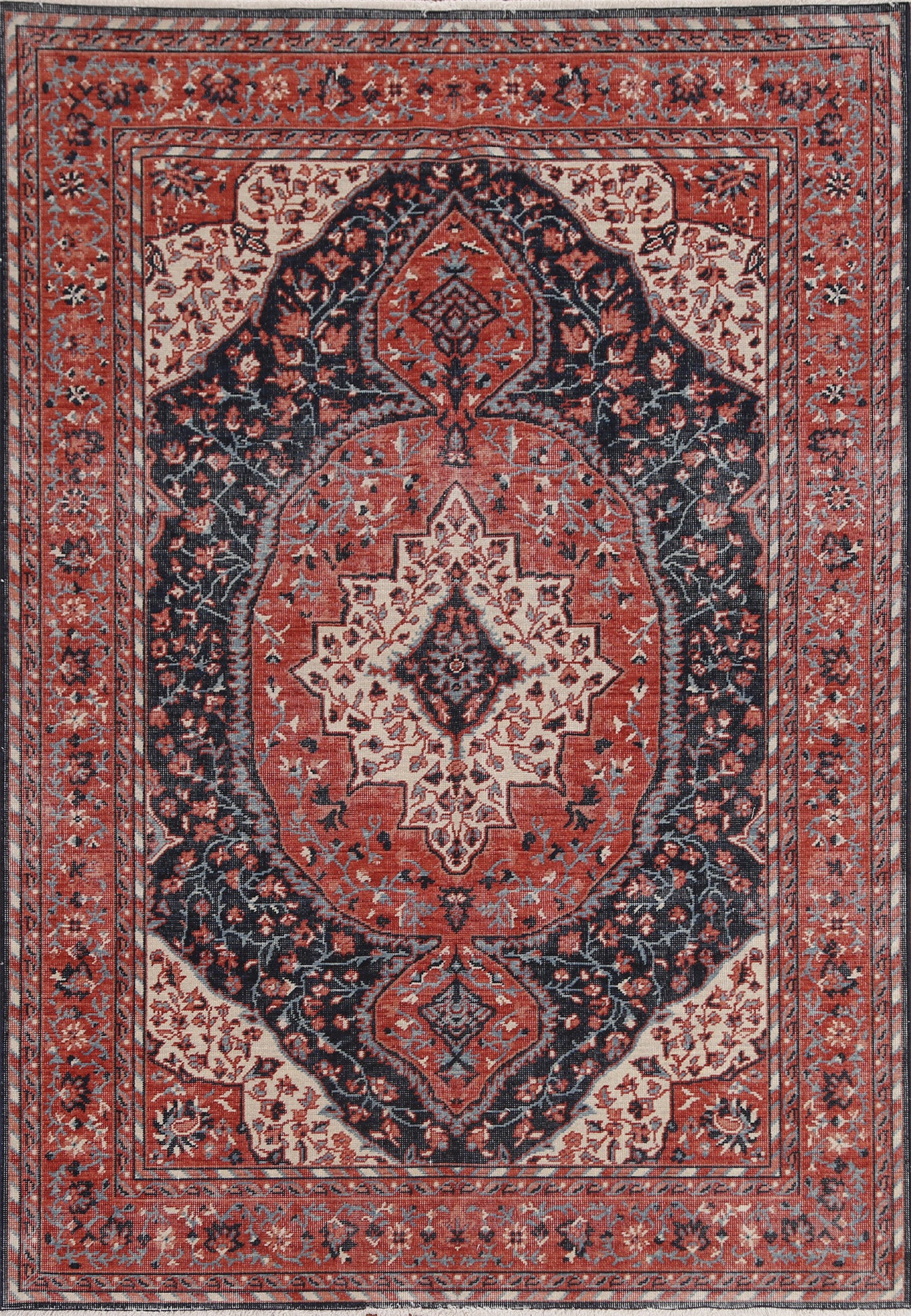 Hand-Knotted Sarouk Farahan Turkish Wool Rug 5x7