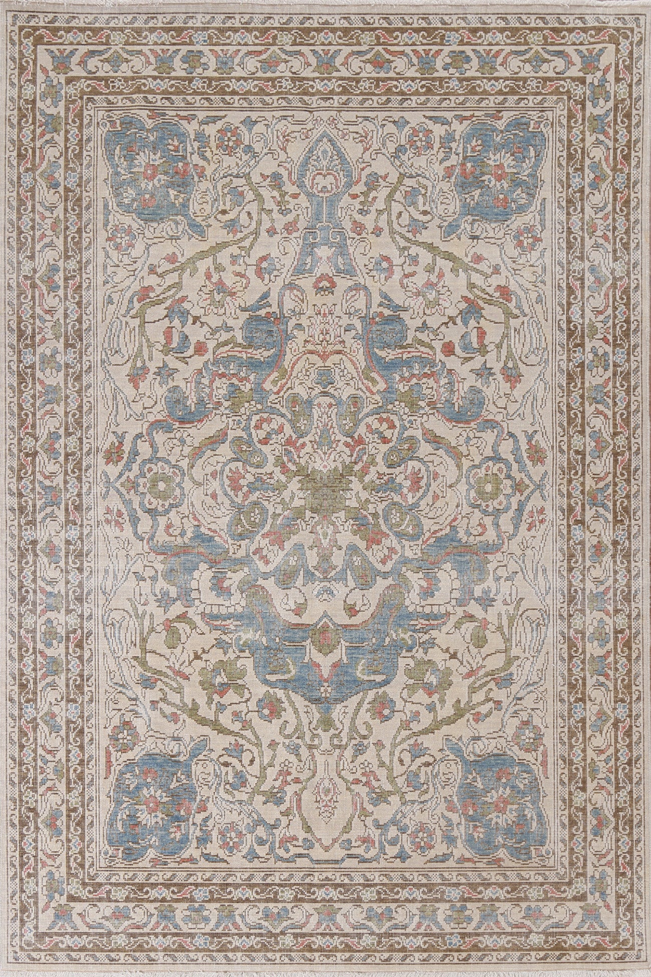 Hand-Knotted Floral Oushak Turkish Wool Rug 5x7