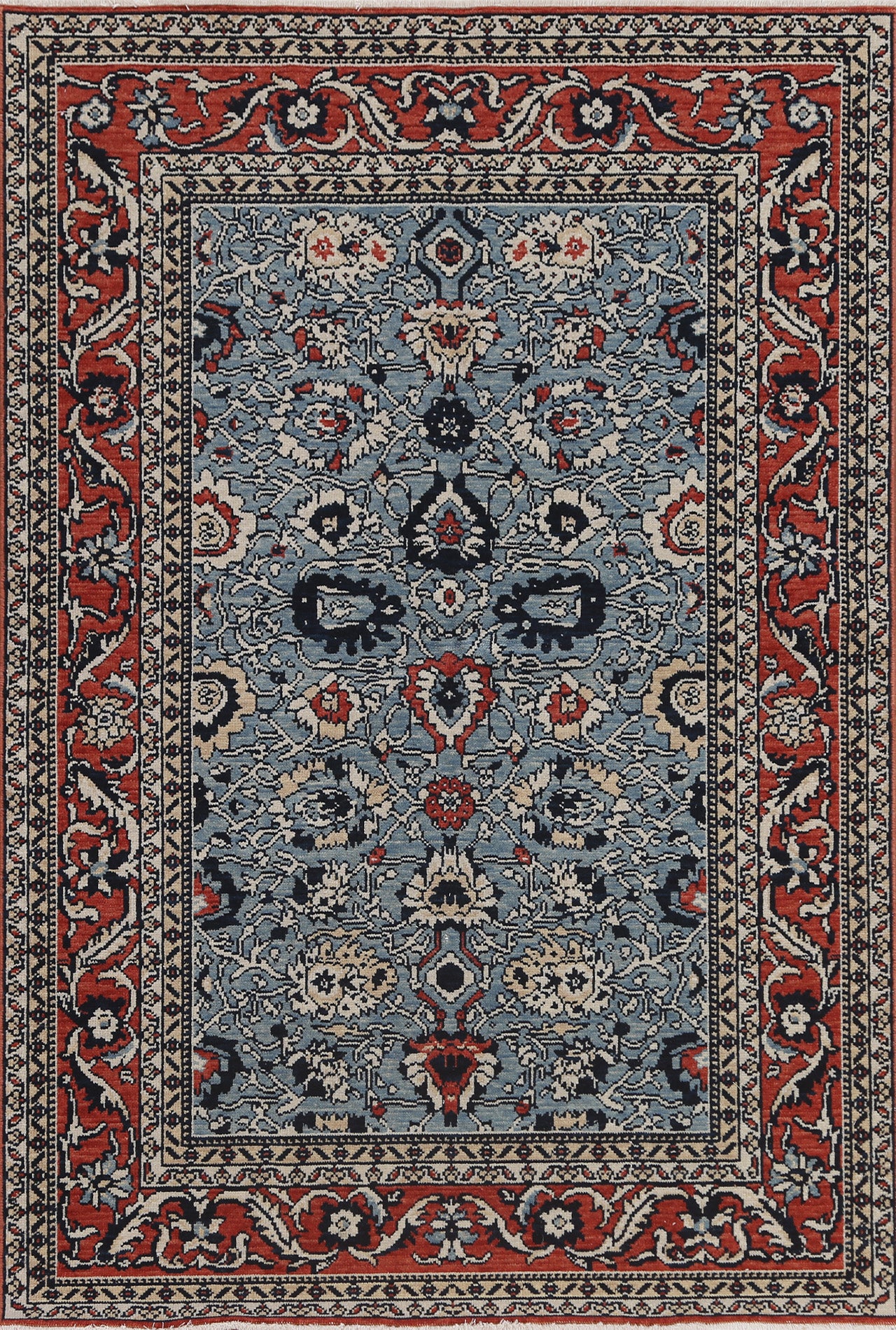 Light Blue Floral Ziegler Turkish Wool Rug 4x6