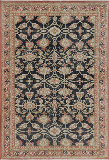 Navy Blue Floral Ziegler Turkish Area Rug 4x6