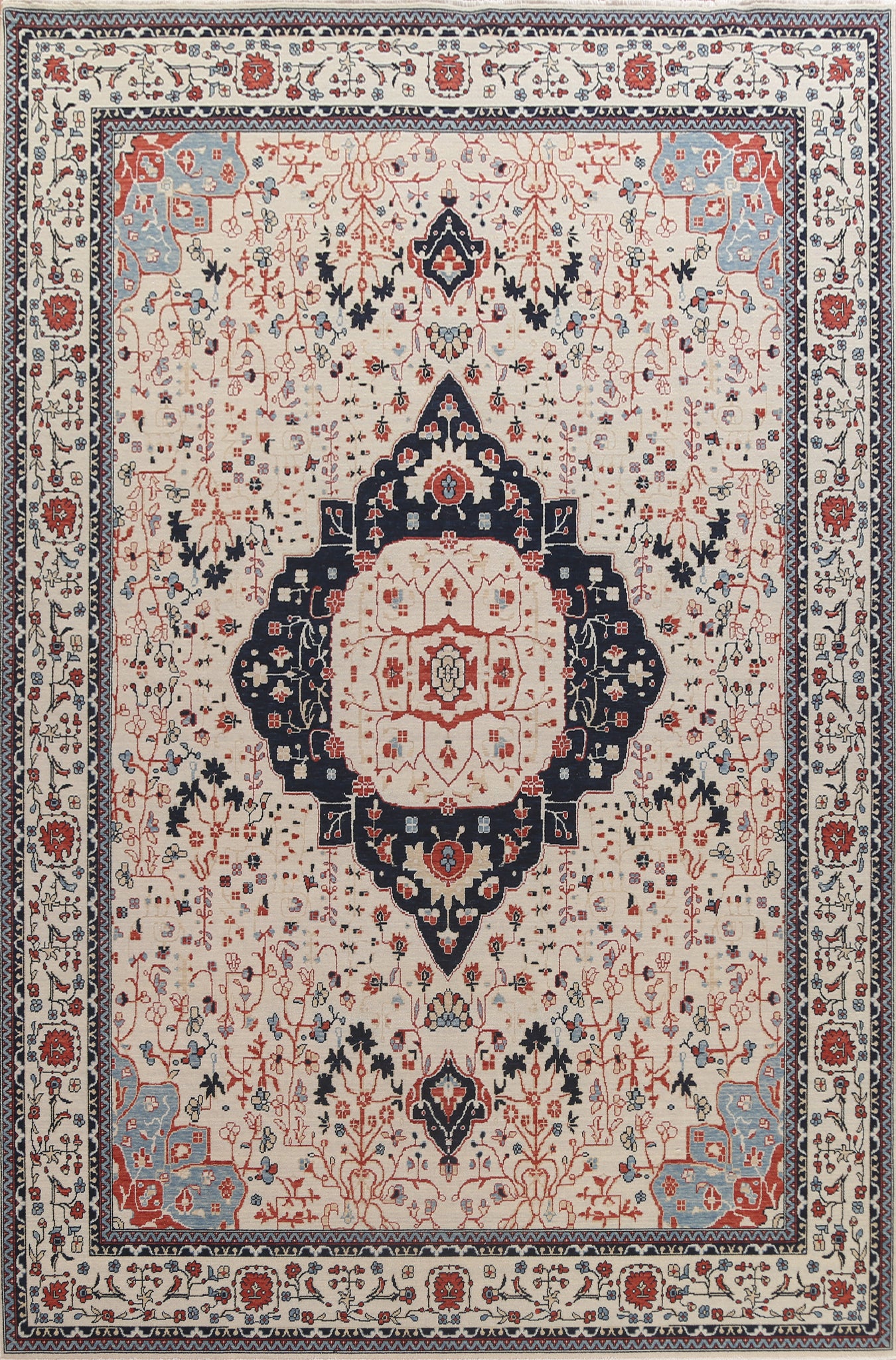 Floral Kashan Mohtasham Wool Turkish Rug 10x13