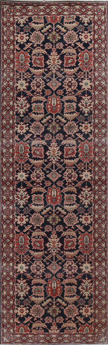 Navy Blue Floral Ziegler Turkish Runner Rug 3x12