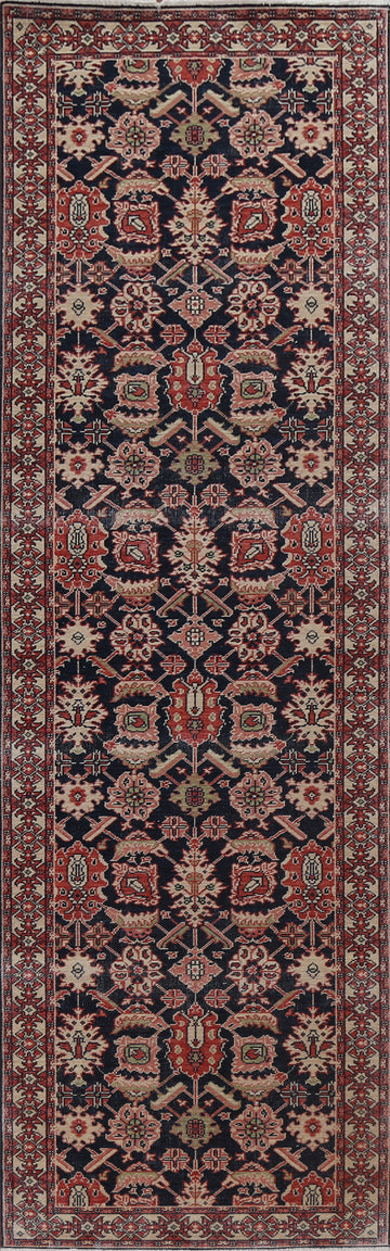 Navy Blue Floral Ziegler Turkish Runner Rug 3x12