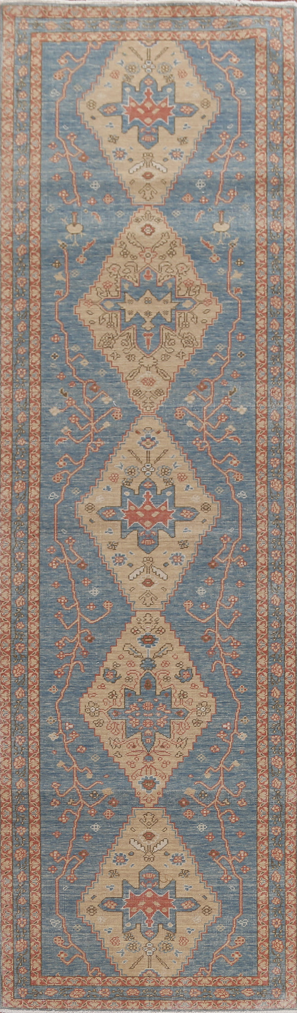 Hand-Knotted Wool Heriz Serapi Turkish Runner Rug 3x12