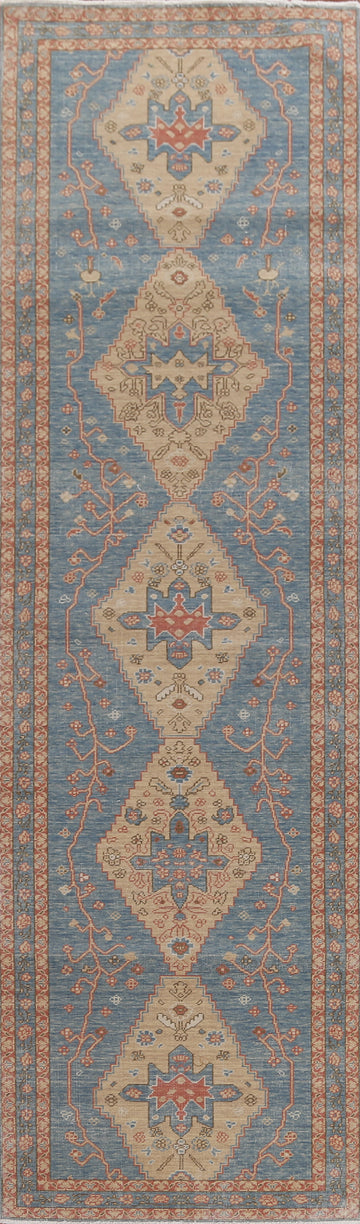 Hand-Knotted Wool Heriz Serapi Turkish Runner Rug 3x12