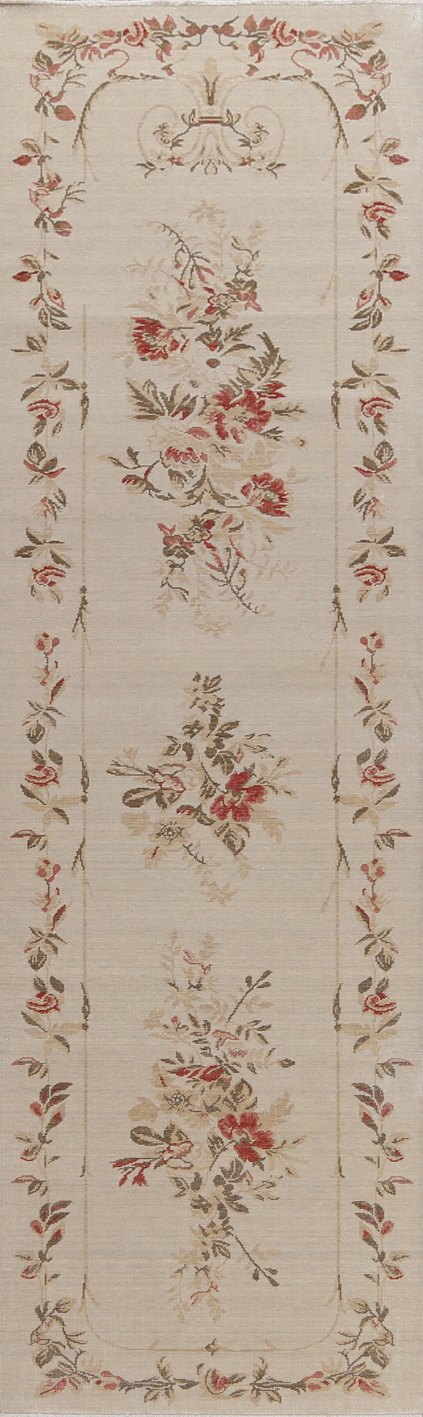 Floral Wool Aubusson Turkish Runner Rug 3x12