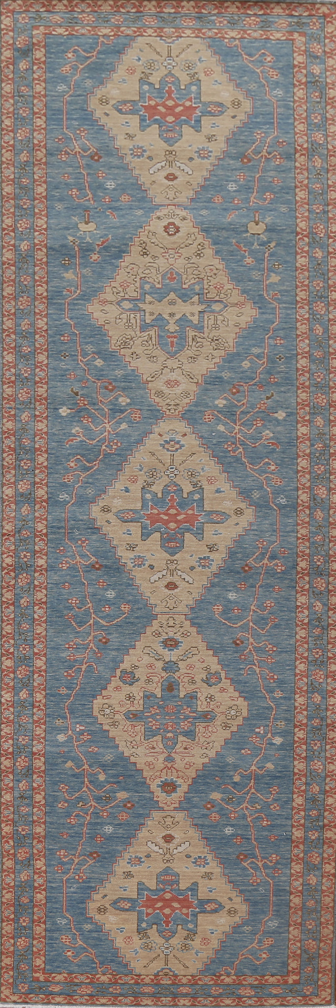 Hand-Knotted Wool Heriz Serapi Turkish Runner Rug 3x12