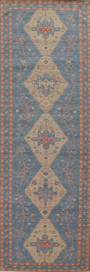 Hand-Knotted Wool Heriz Serapi Turkish Runner Rug 3x12