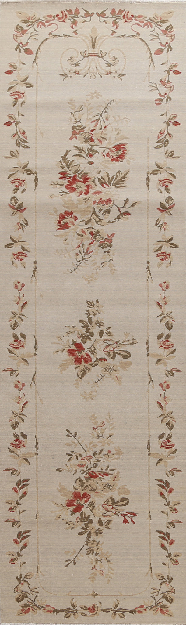 Handmade Wool Aubusson Turkish Runner Rug 3x12