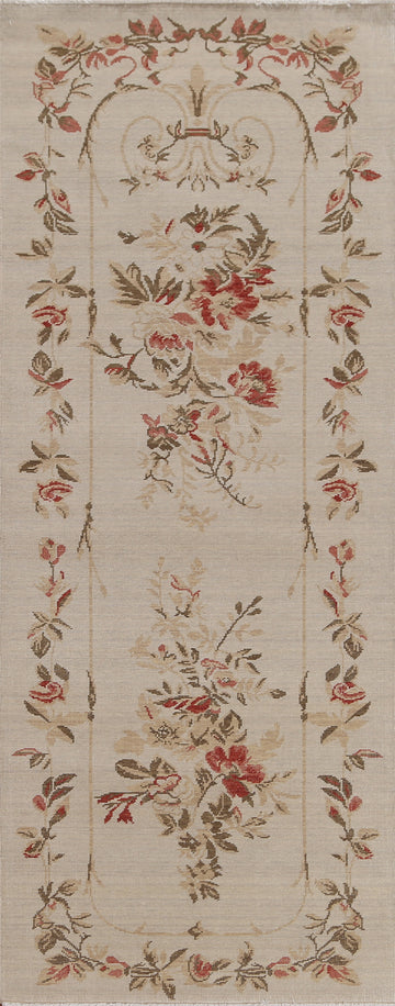 Floral Wool Aubusson Turkish Runner Rug 3x8