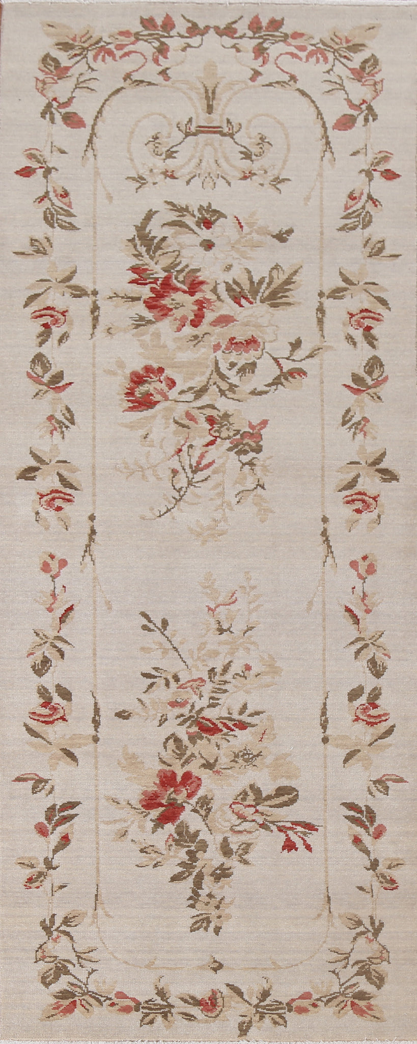 Floral Wool Aubusson Turkish Runner Rug 3x8