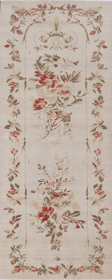 Floral Wool Aubusson Turkish Runner Rug 3x8