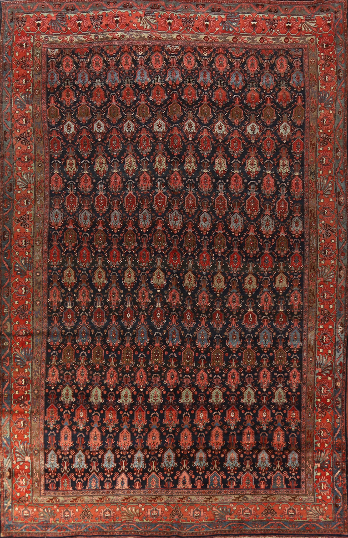 Pre-1900 Antique Vegetable Dye Bidjar Halvaei Persian Rug 12x19