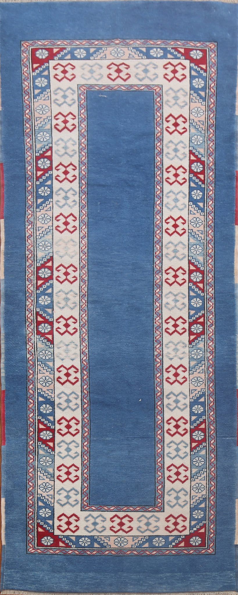 Blue Handmade Oushak Turkish Runner Rug 3x8