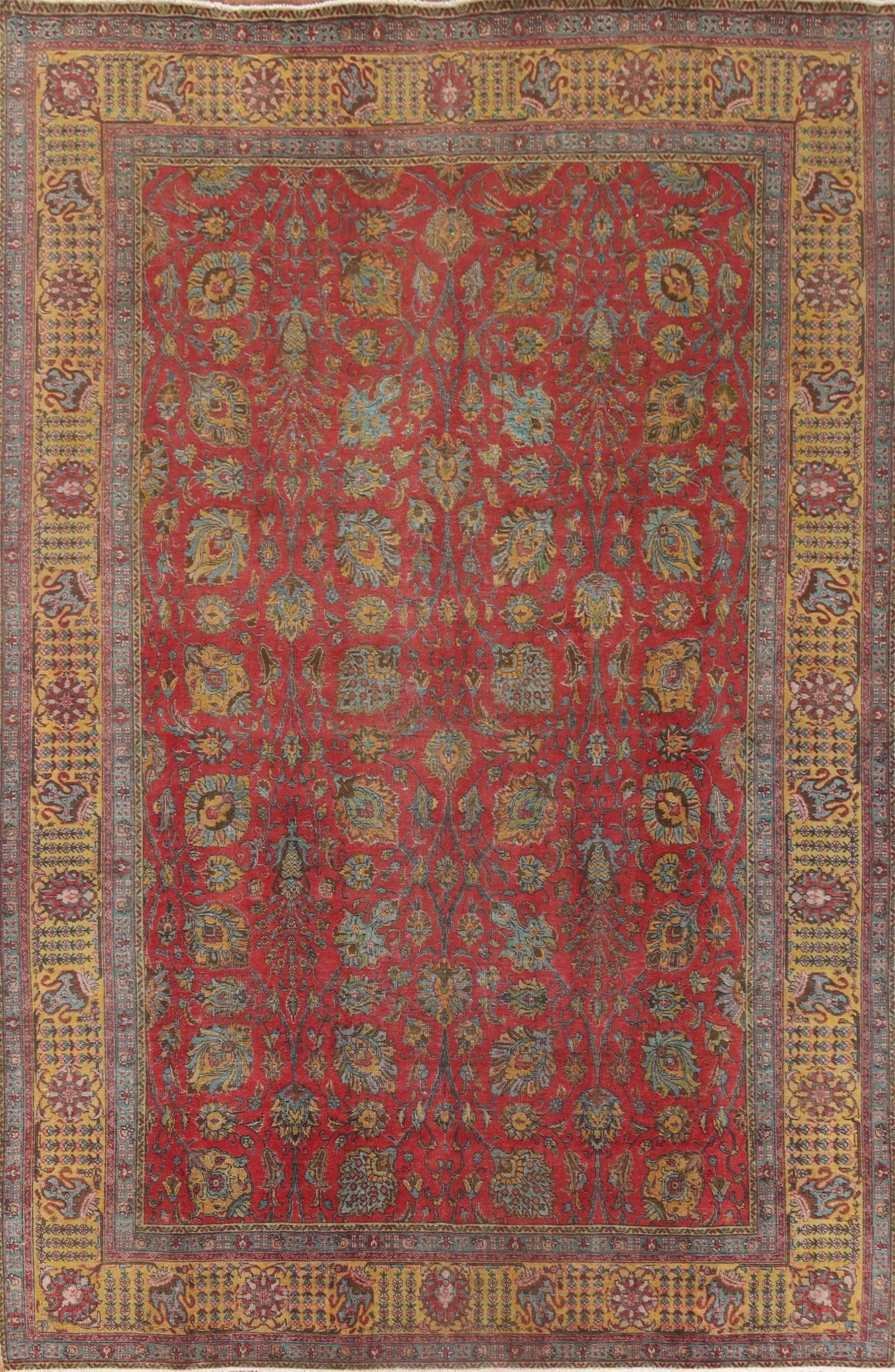 All-Over Floral Wool Tabriz Persian Area Rug 10x13