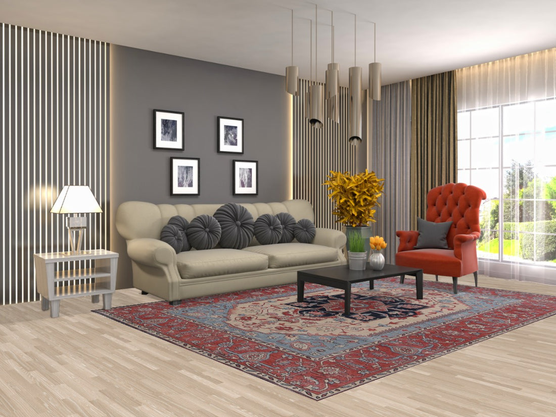 Floral Wool Heriz Serapi Turkish Rug 7x10