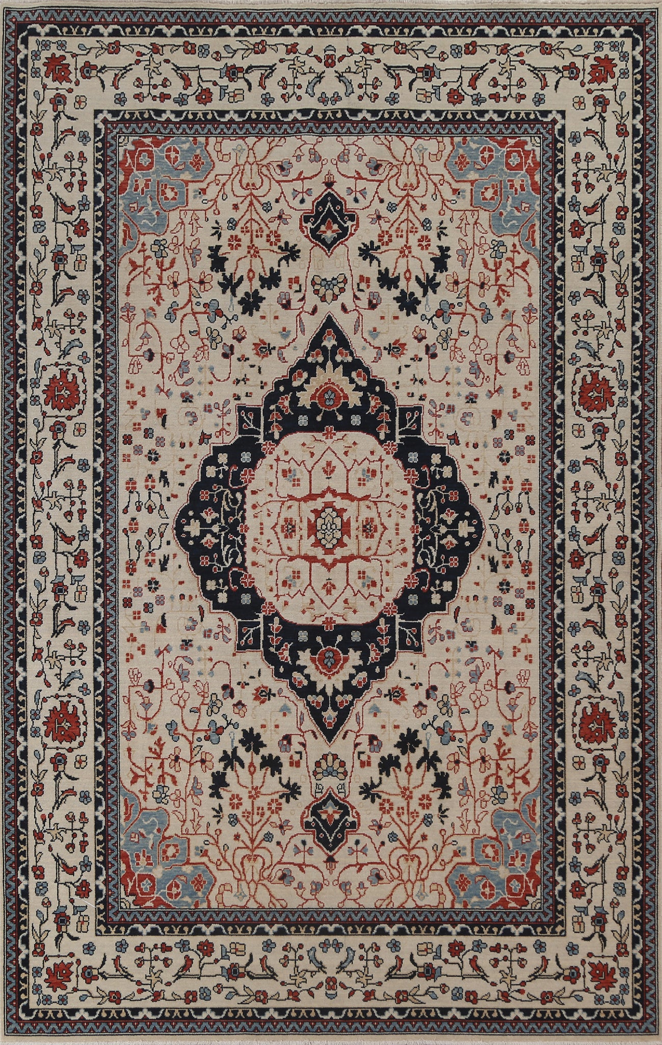 Handmade Wool Kashan Mohtasham Turkish Rug 7x10