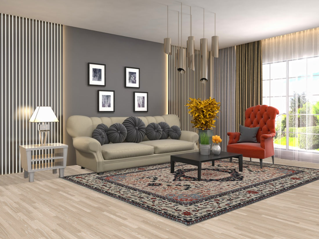 Handmade Wool Kashan Mohtasham Turkish Rug 7x10