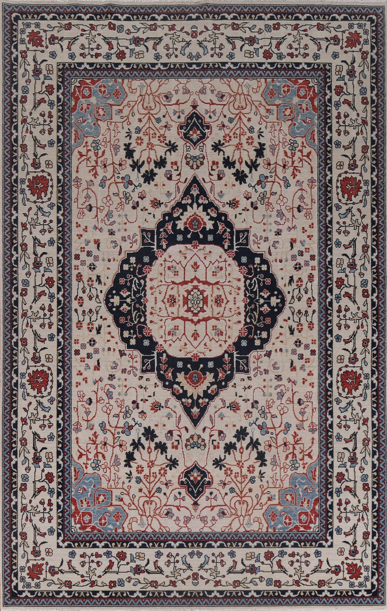 Hand-Knotted Wool Kashan Mohtasham Turkish Rug 7x10