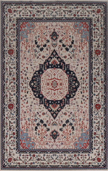 Hand-Knotted Wool Kashan Mohtasham Turkish Rug 7x10