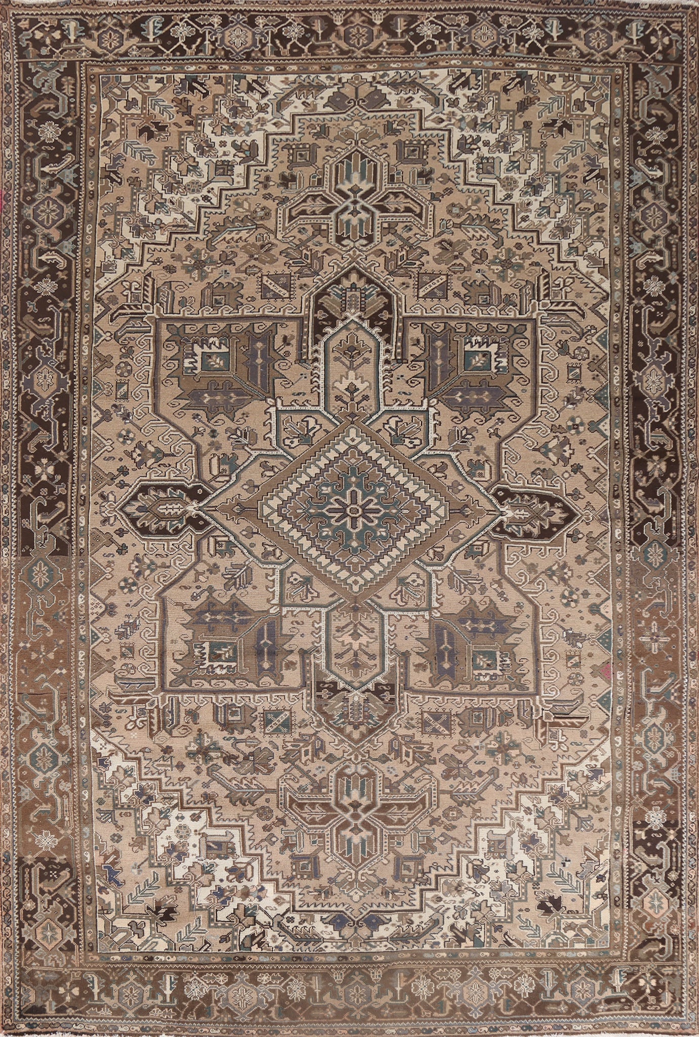 Vintage Geometric Wool Heriz Persian Rug 10x13