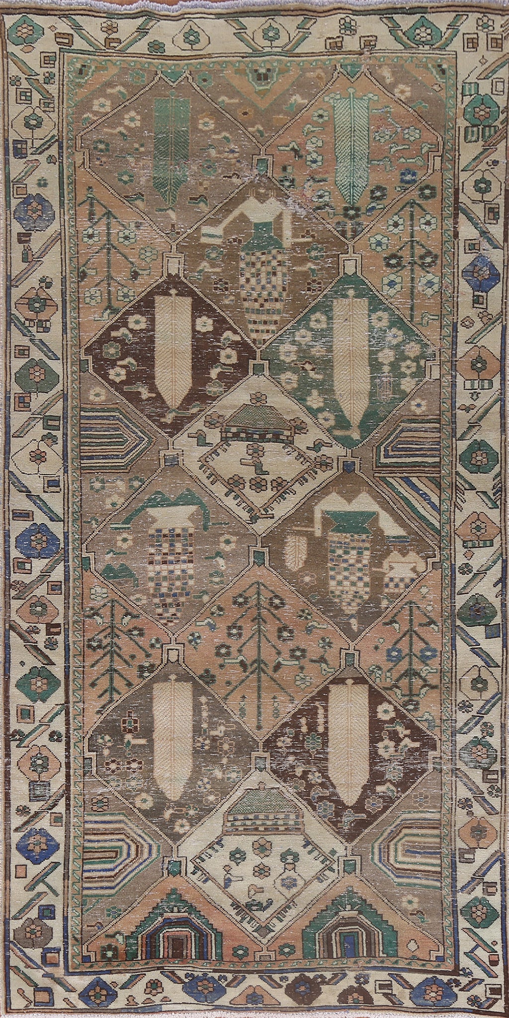 Handmade Wool Geometric Bakhtiari Persian Rug 5x9