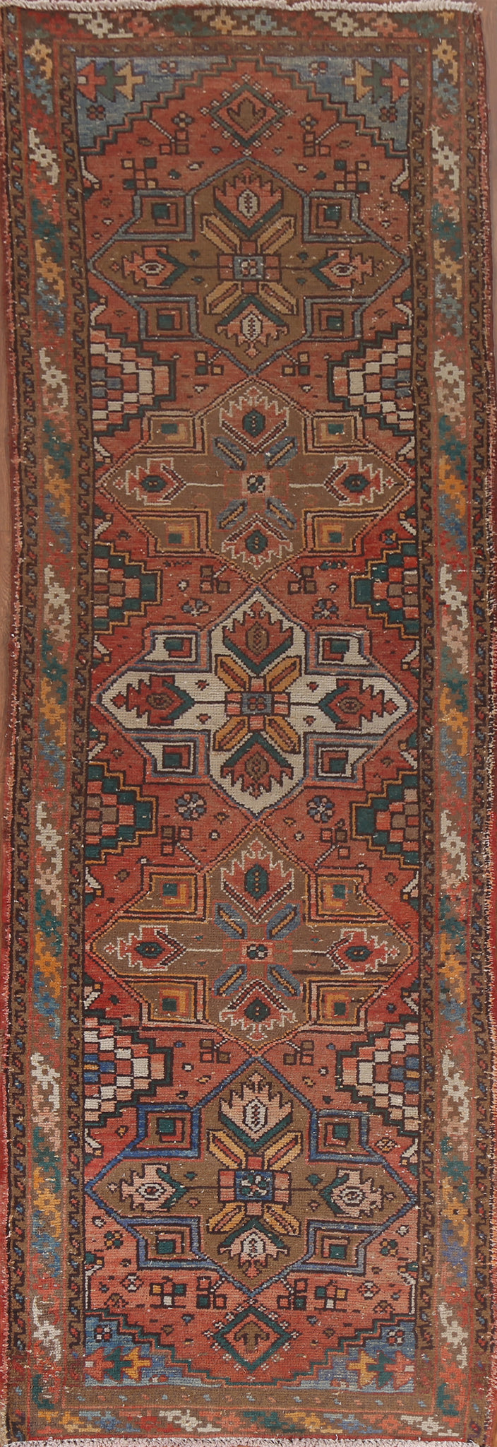 Vintage Geometric Hamedan Persian Runner Rug 3x10