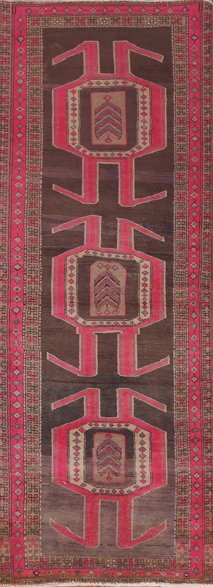 Vintage Geometric Meshkin Persian Runner Rug 3x9