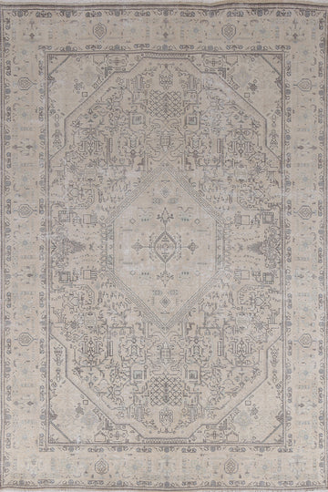 Distressed Geometric Tabriz Persian Area Rug 7x10