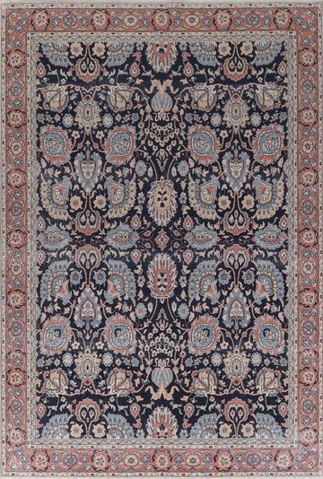 Navy Blue Floral Wool Sultanabad Ziegler Turkish Rug 9x12