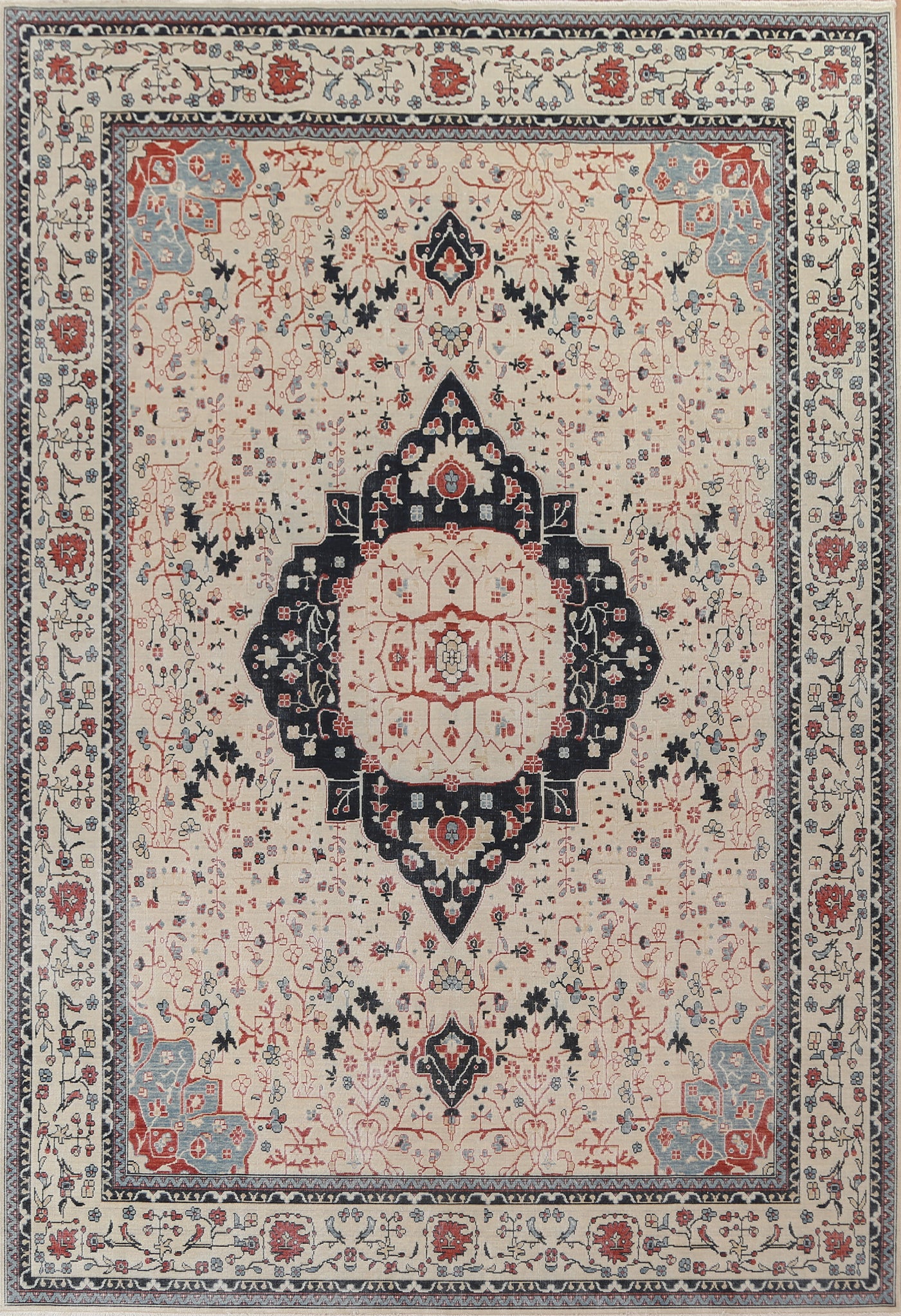 Hand-Knotted Kashan Mohtasham Turkish Wool Rug 9x12