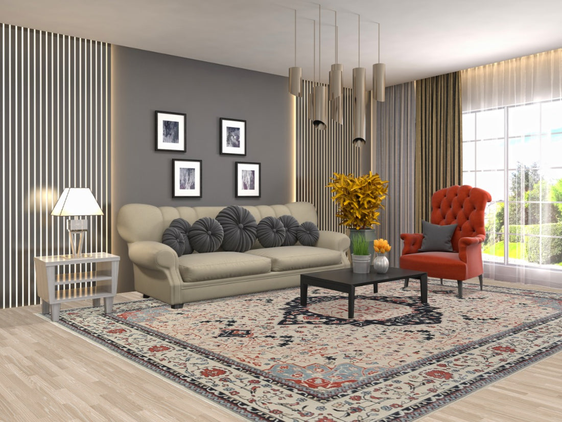 Hand-Knotted Kashan Mohtasham Turkish Wool Rug 9x12