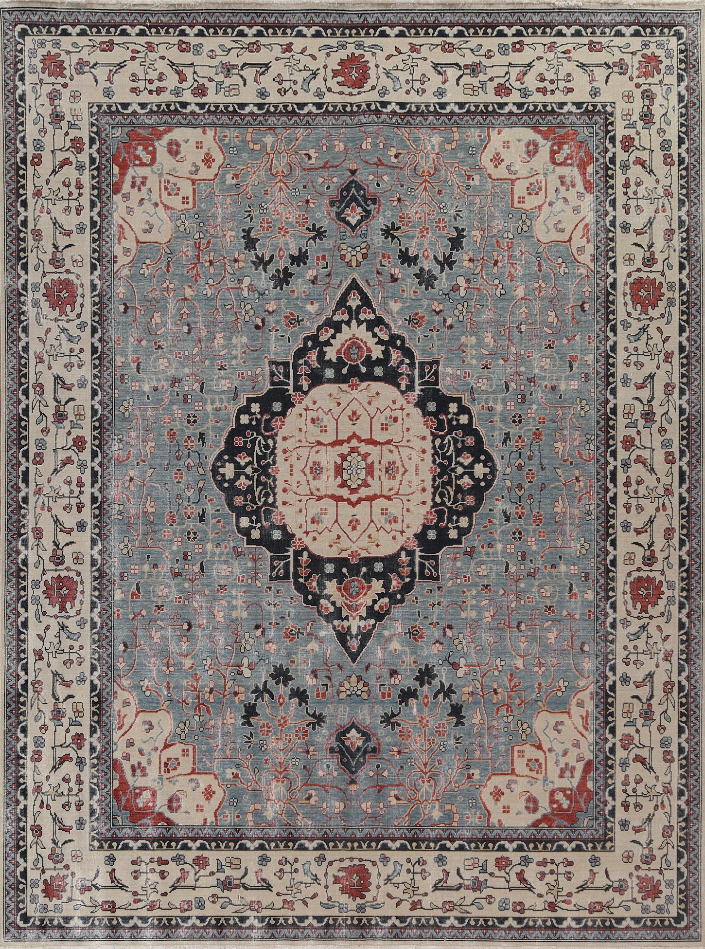 Geometric Distressed Blue Turkish Area Rug 8x10