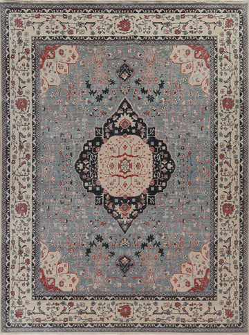 Geometric Distressed Blue Turkish Area Rug 8x10