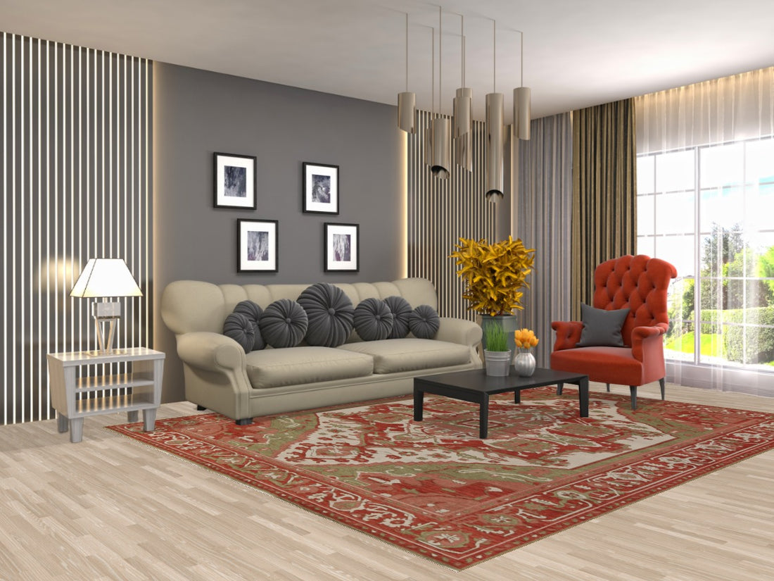 Geometric Handmade Heriz Serapi Turkish Wool Rug 8x10