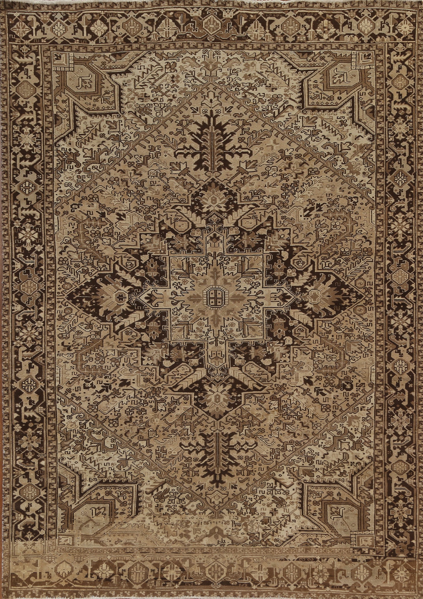 Vintage Geometric Heriz Persian Wool Rug 8x11