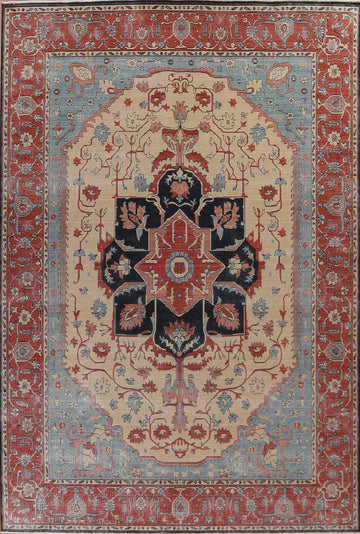 Floral Wool Heriz Serapi Turkish Area Rug 10x13