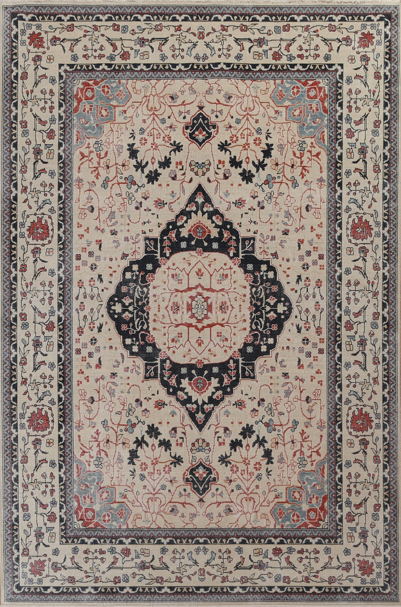 Floral Wool Kashan Mohtasham Turkish Area Rug 7x10