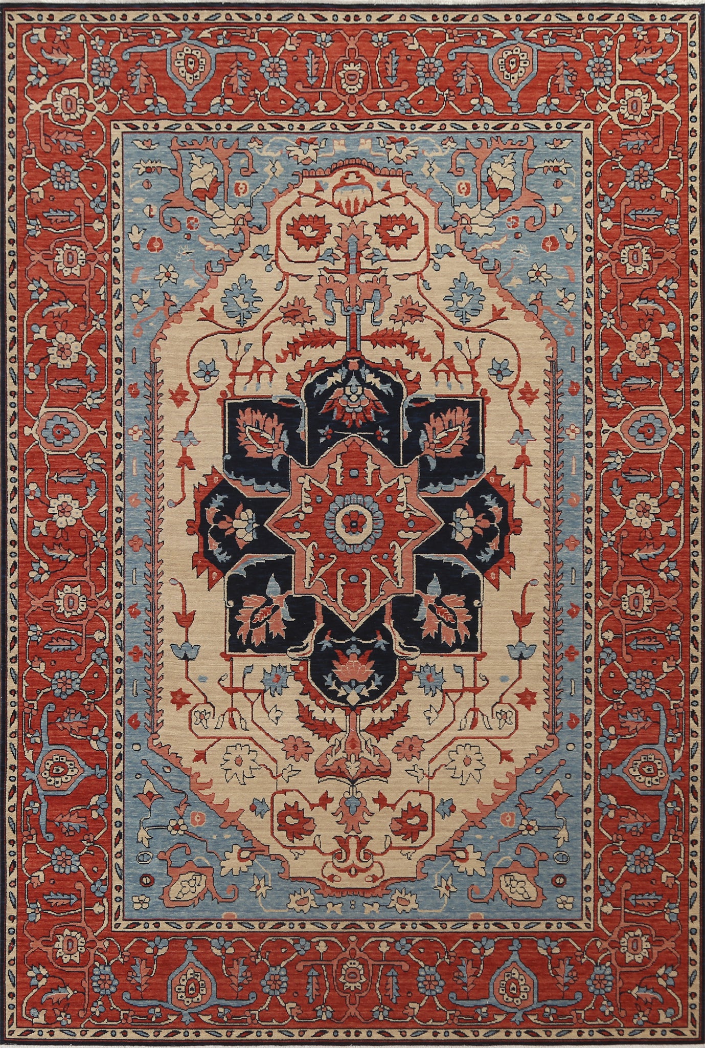 Medallion Wool Heriz Serapi Turkish Area Rug 7x10