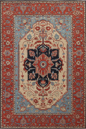 Medallion Wool Heriz Serapi Turkish Area Rug 7x10